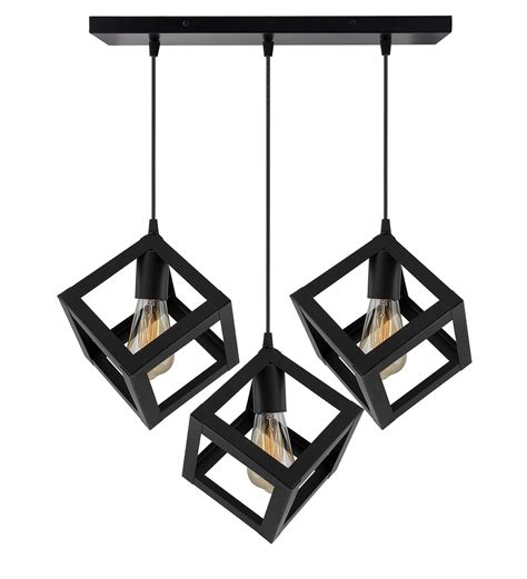 3-lights Linear Cluster Chandelier Hanging Cube 6" Pendant Light, kitc ...