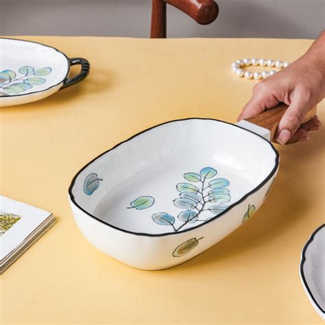 Leaf Ceramic Pasta Bowl Online - Premium Bowl with Handle | Nestasia