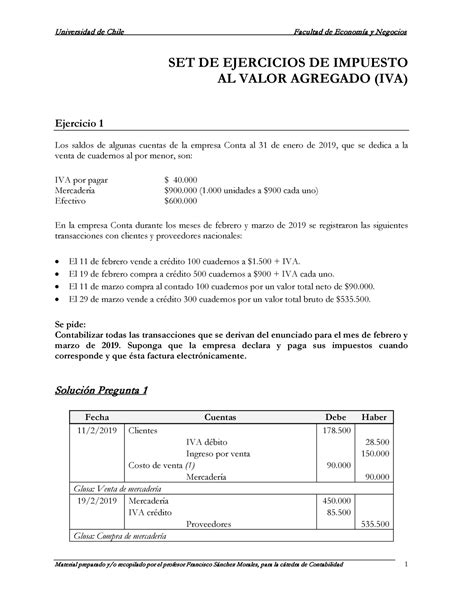 Set de Ejercicios de IVA - SET DE EJERCICIOS DE IMPUESTO AL VALOR ...