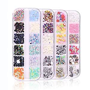 Buy 4 Boxes Grids Nail Art Rhinestones Crystals Flat Back Gemstones ...