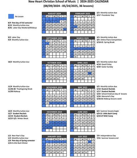 2024-2025 School Calendar | NH School of Music