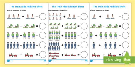 The Train Ride Addition Sheet (teacher made) - Twinkl