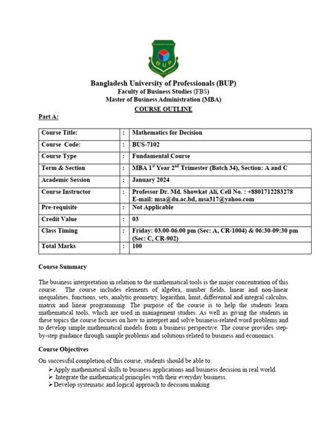 Image result for Bup Course Outline