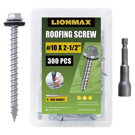 Roofing Screws 2-1/2 Inch, LIONMAX 300PCS Metal Roofing Screws with ...
