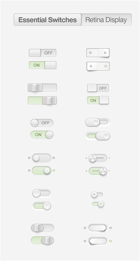Retina Essential Switches Psd | Pixeden Club