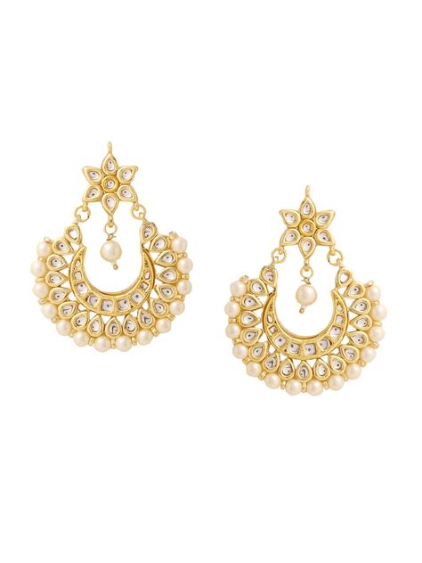 Gold Plated Chandbali Earring with White Pearls