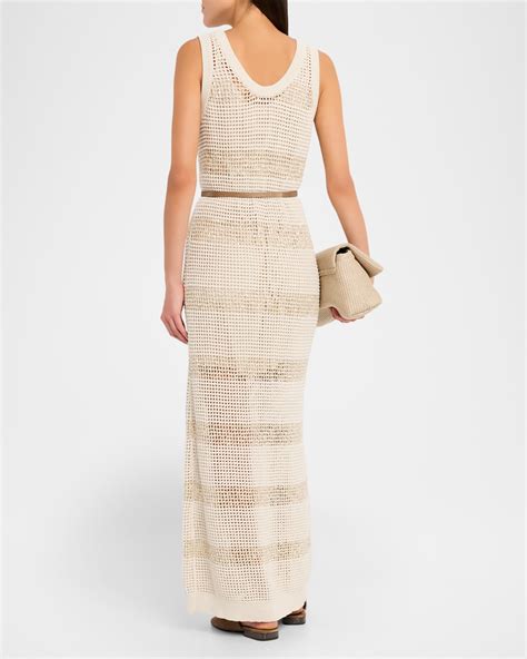 Brunello Cucinelli Striped Pailette Open-Knit Sleeveless Maxi Dress ...