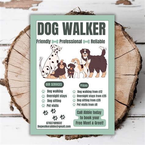 Printable Dog Walking Business Flyer Dog Sitting Flyer Dog Walker Pet Leaflet Editable Template ...