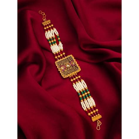 Buy Aadita Gold Toned Plated Studded Stones Wraparound Bracelet Bridal ...