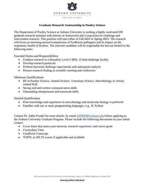 Umair Ahmad on LinkedIn: AUBURN UNIVERSITY POULTRY SCIENCE Graduate Research Assistantship in…