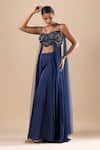 Buy Blue Silk, Net Crystals, Cut Work Sweetheart Embroidered Crop Top ...