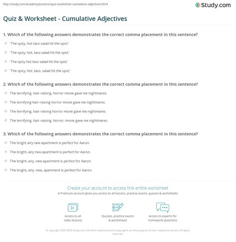 Quiz & Worksheet - Cumulative Adjectives | Study.com