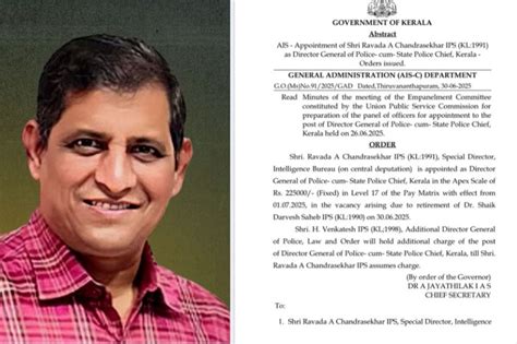 IPS Ravada A Chandrasekhar appointed as new DGP of Kerala || केरल के नए ...
