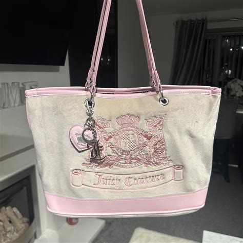 Juicy Couture Pink and Cream Twig Dog Tote bag... - Depop