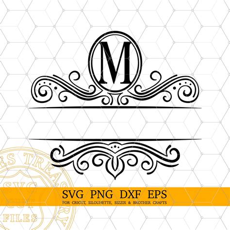 Split Letter M Monogram Svg, Fancy Flourish Letter Svg, Split Last Name Frame, Laser Engraving ...