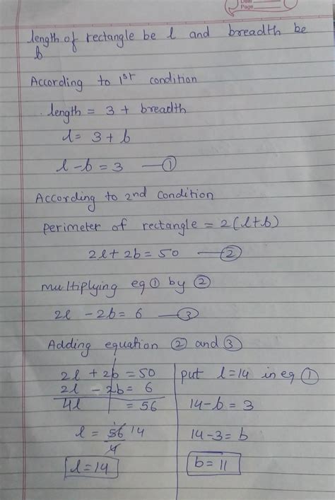 length of a rectangle is 3cm more than its breadth and it's perimeter ...