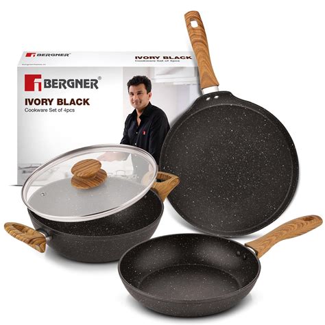 Buy Bergner Ivory Black Granite Non-Stick 4 Pcs Cookware Set - 24cm (2 ...