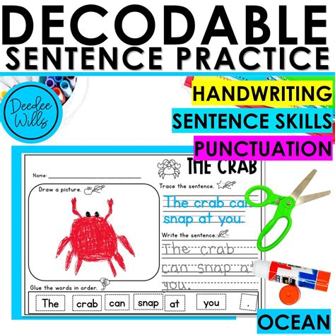 Ocean Theme Decodable Copy Sentence Worksheets Build a Sentence Cut and ...