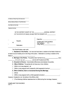 Do It Yourself Divorce Idaho Form - Fill and Sign Printable Template Online