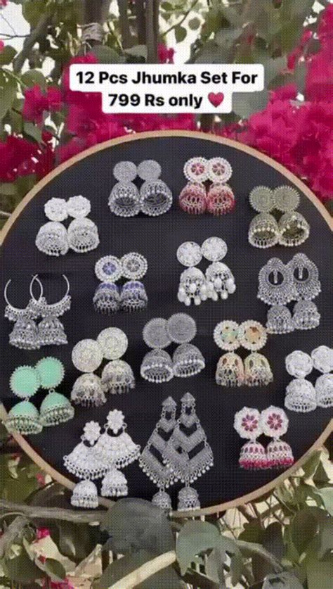 Premium Jaipuri Oxidized Set Of 12 Earrings Combo With Free 3 Rings Se ...