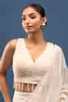 Buy White Silk Beads V-neck Padded Blouse For Women by Samyukta ...
