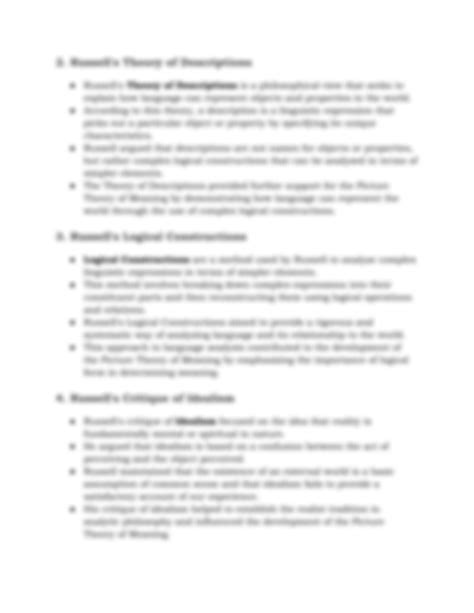 SOLUTION: Picture theory of meaning moore russell and early ...