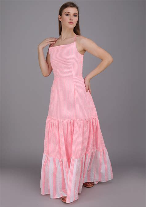 striped tier panel full dress with tie up back. made in cotton