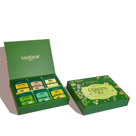 VAHDAM, Assorted Green Tea Gift Set (6 Flavors, 60 Pyramid Tea Bags ...