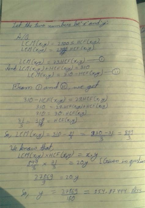 Q.1) lcm of two numbers is 2900% more than their hcf and sum of lcm and ...