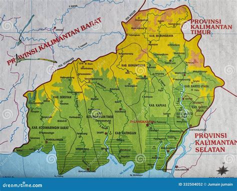 Central Kalimantan Map and Major Cities Around it on Physical Map Stock Photo - Image of flat ...