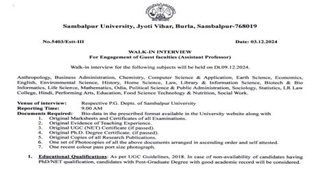 Sambalpur University WALK-IN-INTERVIEW For the Engagement of Guest ...