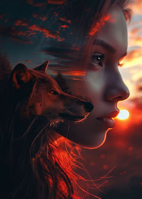 'The Girl And The Wolf' Poster, picture, metal print, paint by Senja Kolesnyk | Displate