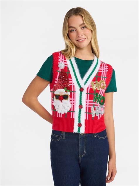 No Boundaries V-Neck Button Front Christmas Vest, Women’s - Walmart.com