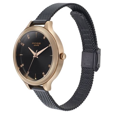 Buy Online Sonata Poze Quartz Analog Black Dial Metal Strap Watch for ...