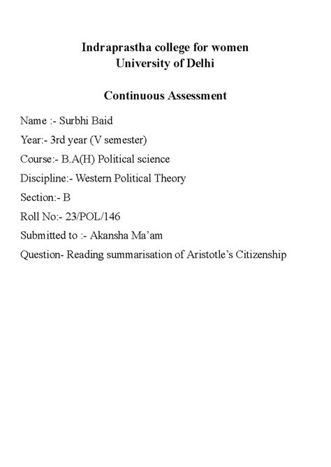 B.A. (H) Political Science: Reading Summary on Citizenship Definition ...