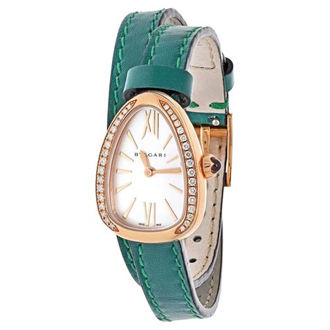 Bvlgari Serpenti Steel Leather White Dial Diamond Quartz Ladies Watch ...