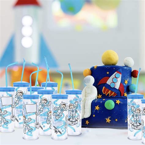 Buy ArtCreativity Space Cups with Twisty Straws, Set of 4, Outer Space ...