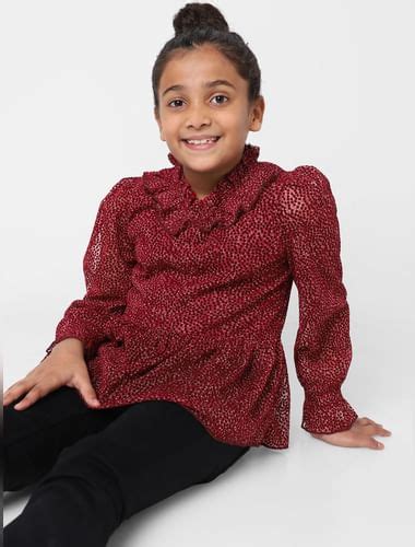 Girls Red Frill Detail Top