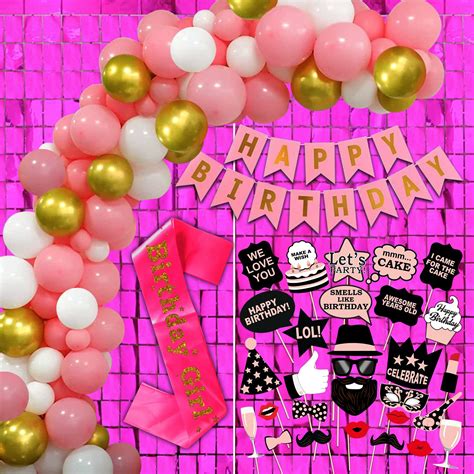 Happy Birthday Decorations for Girls Items - 73Pcs Combo Kit for Happy ...