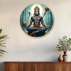 DEKORSTATION Premium Meditating Lord Hanuman JI Round Wall Art with ...