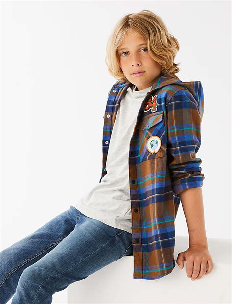 Buy Pure Cotton Checked Hooded Shirt and T-Shirt at Marks & Spencer