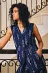 Buy Blue Linen Collared Sublime Living Ikat Print Top And Pant Set For ...