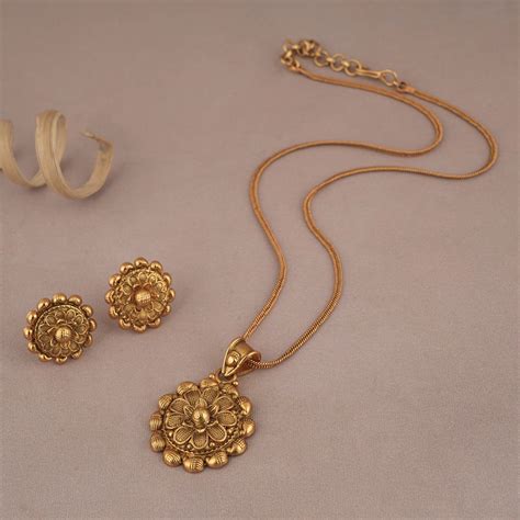 Antique gold plated floral necklace set with jhumka earring - smarsjewelrys