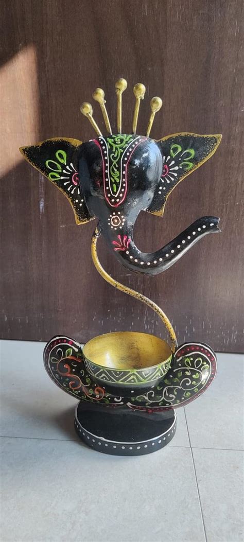 Buy Baba Handicrafts Metal Lord Ganesh Tealight Holder for Pooja Room ...