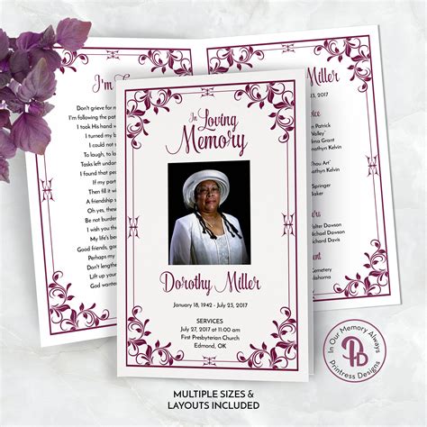 Funeral prayer card digital template funeral program editable poem card ...