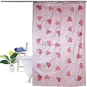 Kuber Industries PVC Shower Curtain with 8 Hooks (CTKTC028936, Pink, 7 ...