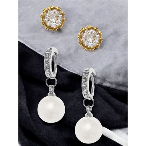 Buy OOMPH Combo Of 2 Pearl and Crown Cubic Zirconia Small Stud and Drop ...
