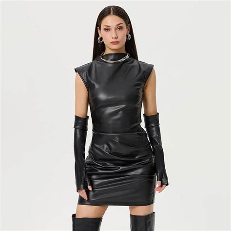 Shop Black Pu Mini Dress - for Women | OUTZIDR | Gen-Z Style
