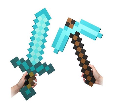 Thinkgeek Minecraft Foam Sword & Pickaxe Combo Set Of 2, Gray/Black ...
