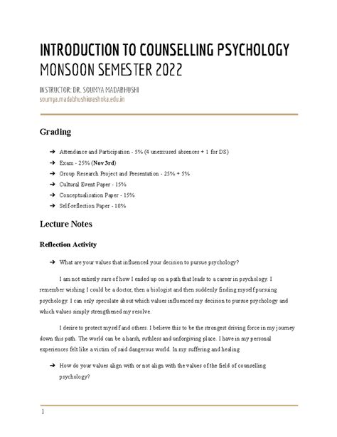 Intro to Counselling - Class notes - INTRODUCTION TO COUNSELLING ...